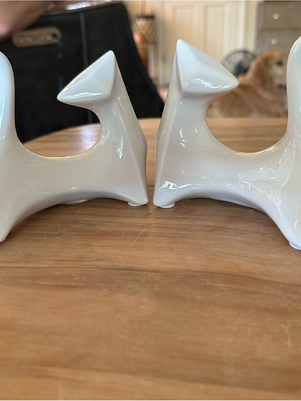 White Ceramic minimalist Cat Figurine Pair ring holder decor - Picture 3 of 9